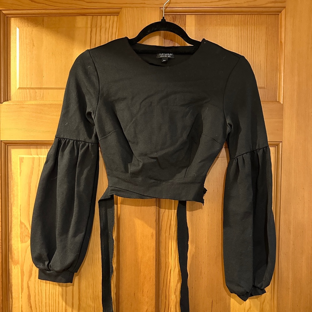 Topshop Black Long Sleeve Crop Top – Open Back – Size 34/ US 2